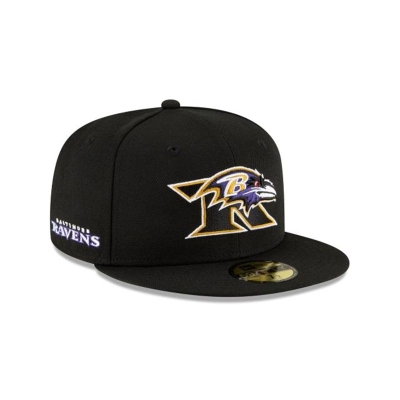 Black Baltimore Ravens Hat - New Era NFL Logo Mix 59FIFTY Fitted Caps USA4861537